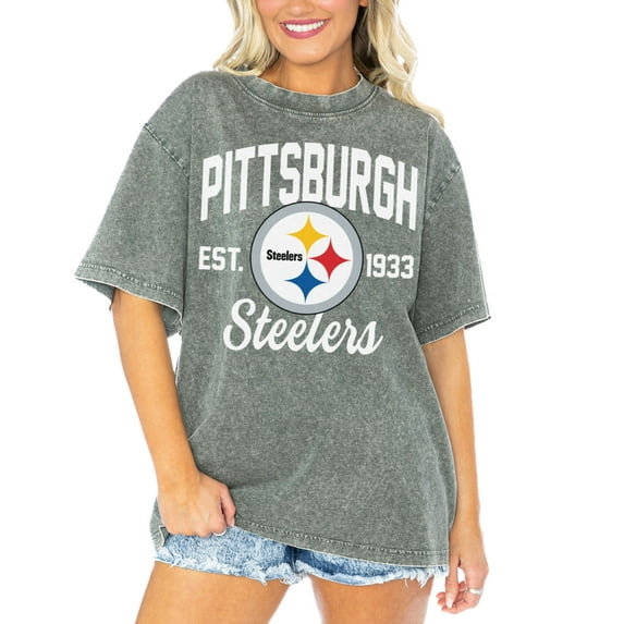 Women's Gameday Couture Gray Pittsburgh Steelers Tackle Titan Boyfriend Washed T-Shirt