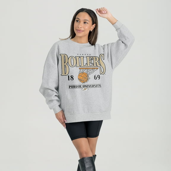 Women's Gameday Couture Gray Purdue Boilermakers Basketball Premium Fleece Drop Pullover Sweatshirt