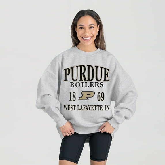 Women's Gameday Couture Gray Purdue Boilermakers Established Premium Fleece Drop Pullover Sweatshirt
