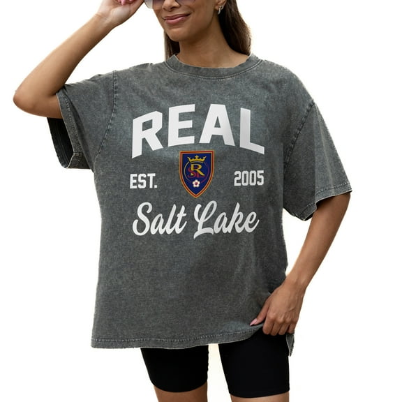 Women's Gameday Couture  Gray Real Salt Lake Tackle Titan Oversized Snow Wash T-Shirt