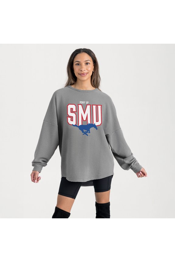 Women's Gameday Couture Gray SMU Mustangs Oversized Pure Motion Corded Sweatshirt