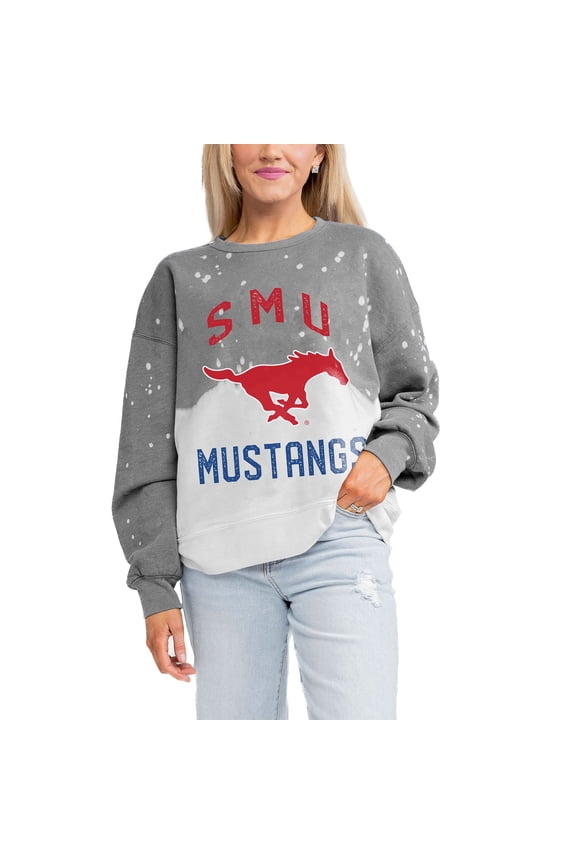 Women's Gameday Couture Gray SMU Mustangs Twice As Nice Faded Crewneck Sweatshirt