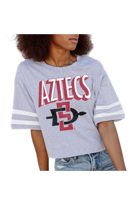 Women's Gameday Couture Gray San Diego State Aztecs No Shortcuts Drop Shoulder Sleeve Stripe Cropped T-Shirt