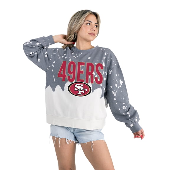 Women's Gameday Couture Gray San Francisco 49ers Oversized Faded Wash Tri-Blend Pullover Sweatshirt
