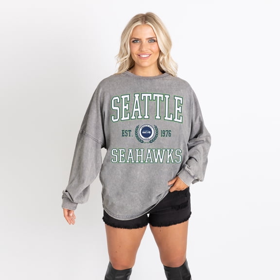 Women's Gameday Couture Gray Seattle Seahawks Oversized Final Score Snow Wash Long Sleeve T-Shirt