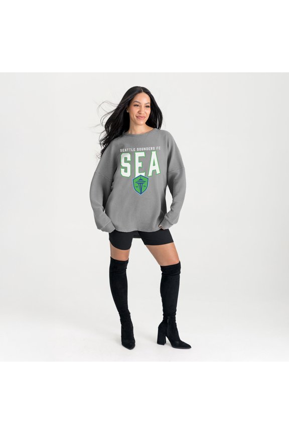 Women's Gameday Couture  Gray Seattle Sounders FC Oversized Pure Motion Corded Sweatshirt