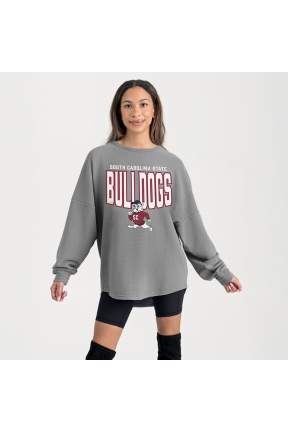 Women's Gameday Couture Gray South Carolina State Bulldogs Oversized Pure Motion Corded Sweatshirt