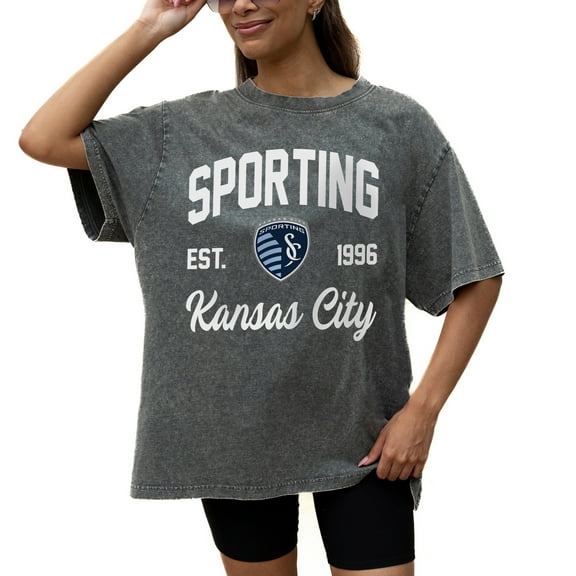 Women's Gameday Couture  Gray Sporting Kansas City Tackle Titan Oversized Snow Wash T-Shirt