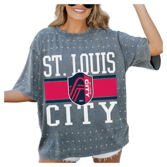 Women's-Gameday Couture  Gray St. Louis City SC Oversized Mini Rhinestone Classic T-Shirt