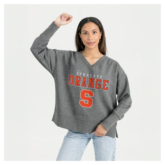Women's Gameday Couture  Gray Syracuse Orange French Terry V-Neck Pullover Sweatshirt