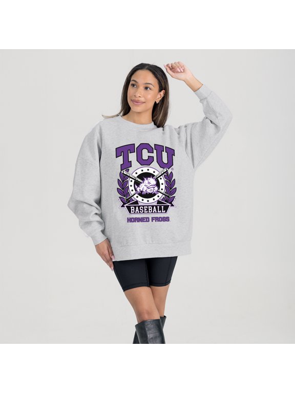 Women's Gameday Couture Gray TCU Horned Frogs Baseball Premium Fleece Drop Pullover Sweatshirt