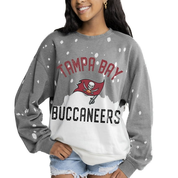 Women's Gameday Couture Gray Tampa Bay Buccaneers Oversized Coin Toss Faded French Terry Tri-Blend Pullover Sweatshirt