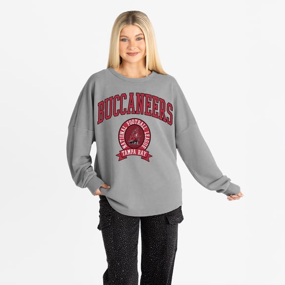 Women's Gameday Couture Gray Tampa Bay Buccaneers Oversized Training Day Corded Sweatshirt