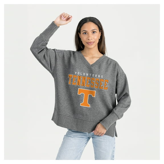 Women's Gameday Couture Gray Tennessee Volunteers French Terry V-Neck Pullover Sweatshirt