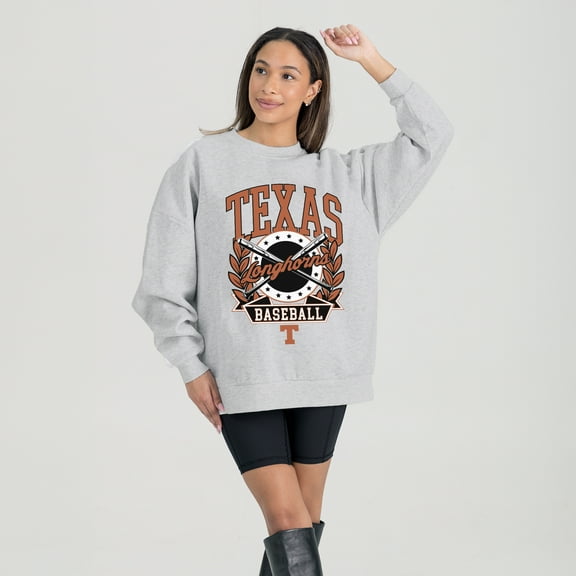 Women's Gameday Couture Gray Texas Longhorns Baseball Premium Fleece Drop Pullover Sweatshirt