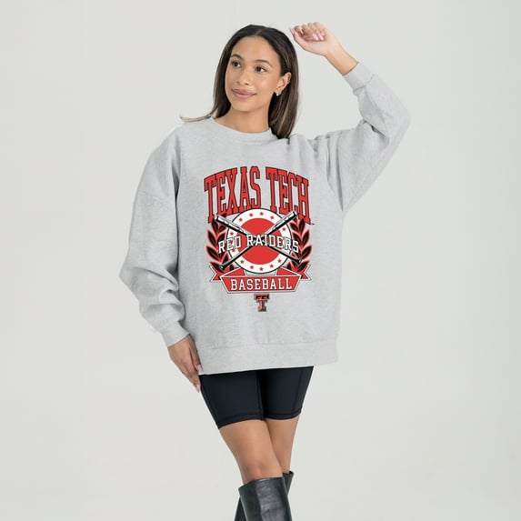 Women's Gameday Couture Gray Texas Tech Red Raiders Baseball Premium Fleece Drop Pullover Sweatshirt