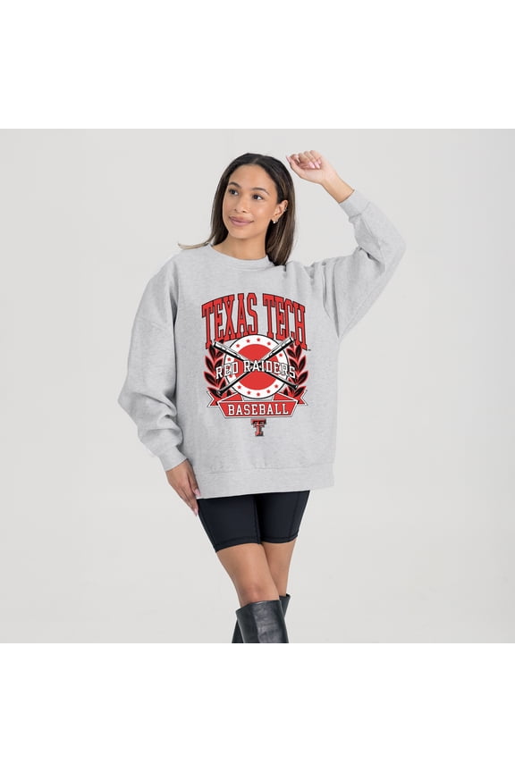 Women's Gameday Couture Gray Texas Tech Red Raiders Baseball Premium Fleece Drop Pullover Sweatshirt