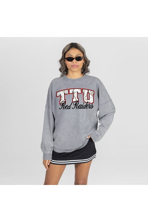 Women's Gameday Couture Gray Texas Tech Red Raiders Snow Wash Oversized Long Sleeve T-Shirt