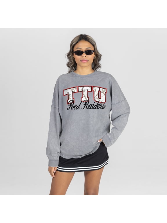 Women's Gameday Couture Gray Texas Tech Red Raiders Snow Wash Oversized Long Sleeve T-Shirt