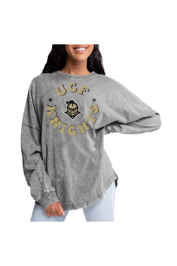 Women's Gameday Couture Gray UCF Knights Playing Around Faded Wash Oversized Long Sleeve T-Shirt