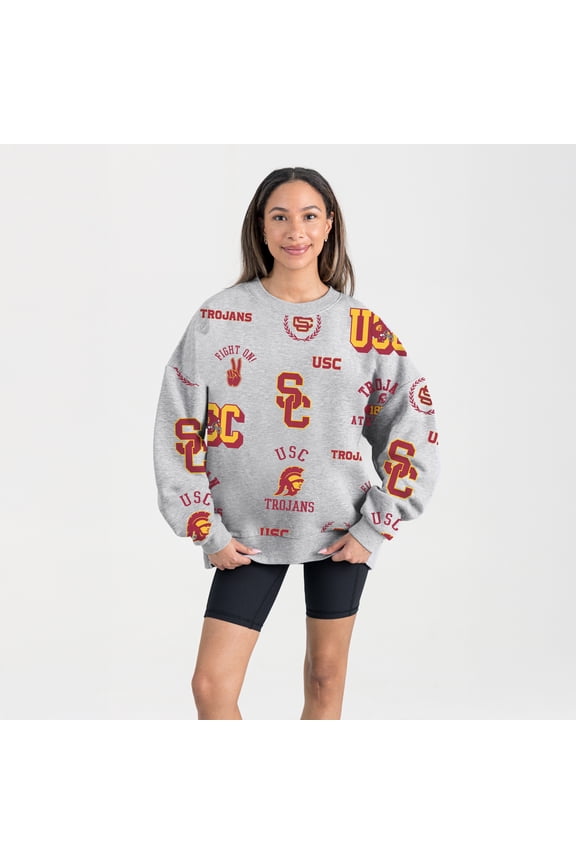 Women's Gameday Couture Gray USC Trojans Always on Repeat Fleece Sweatshirt