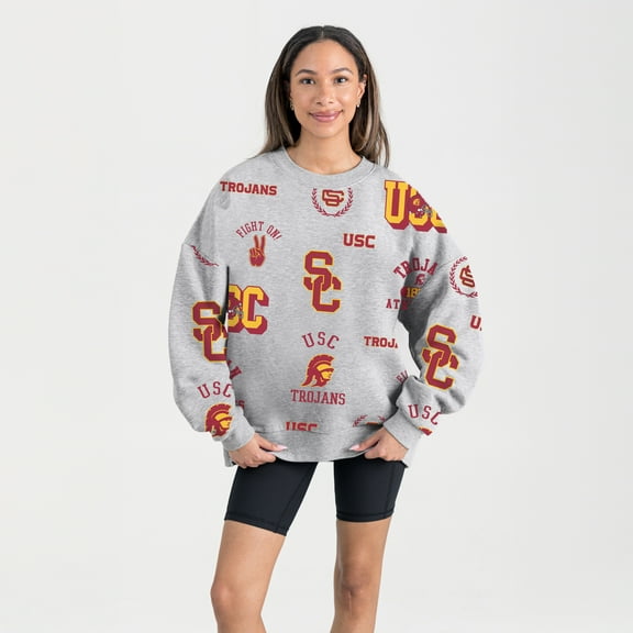 Women's Gameday Couture Gray USC Trojans Always on Repeat Fleece Sweatshirt