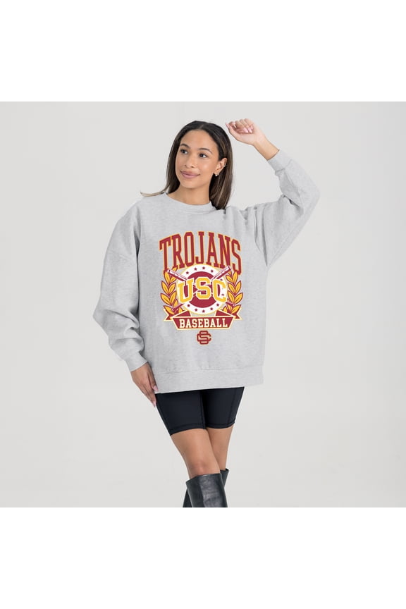 Women's Gameday Couture Gray USC Trojans Baseball Premium Fleece Drop Pullover Sweatshirt