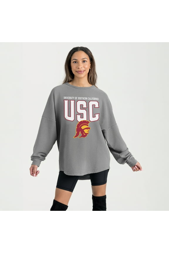 Women's Gameday Couture Gray USC Trojans Oversized Pure Motion Corded Sweatshirt