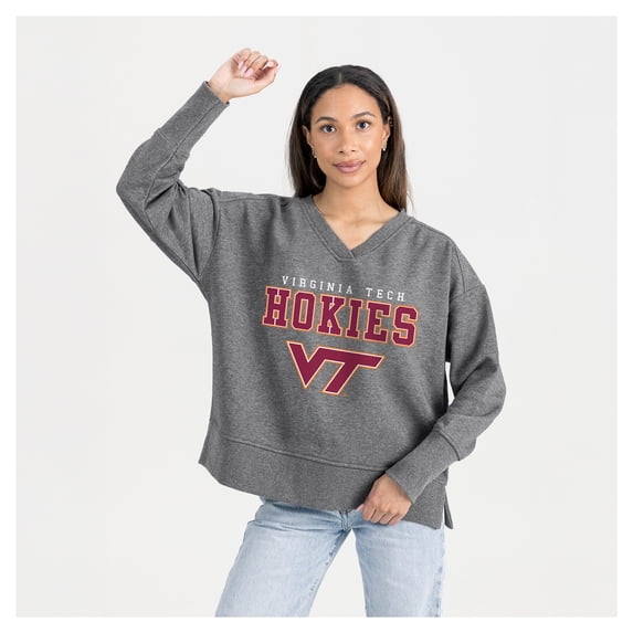 Women's Gameday Couture Gray Virginia Tech Hokies French Terry V-Neck Pullover Sweatshirt