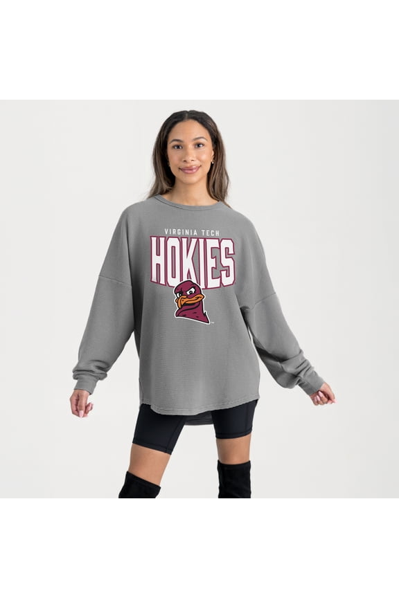 Women's Gameday Couture Gray Virginia Tech Hokies Oversized Pure Motion Corded Sweatshirt