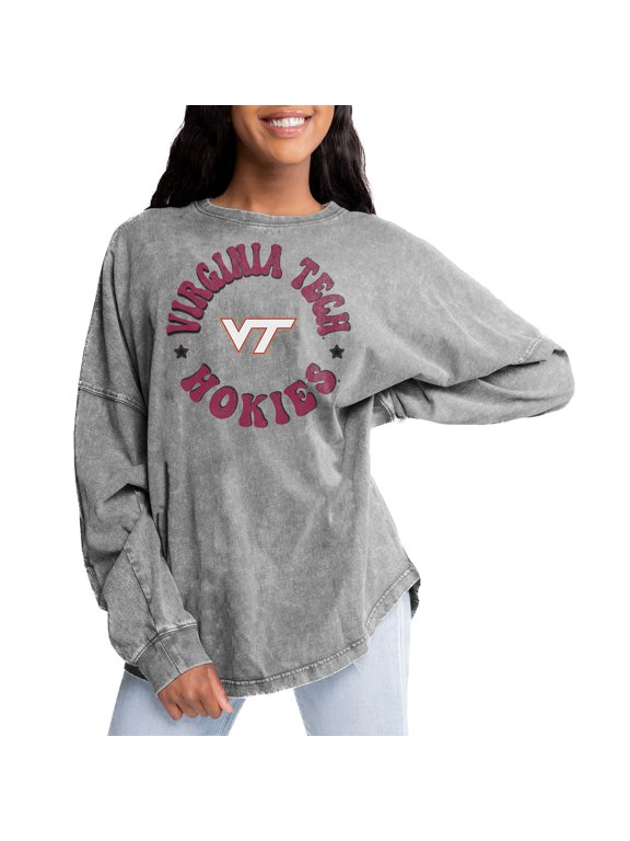 Women's Gameday Couture Gray Virginia Tech Hokies Playing Around Faded Wash Oversized Long Sleeve T-Shirt