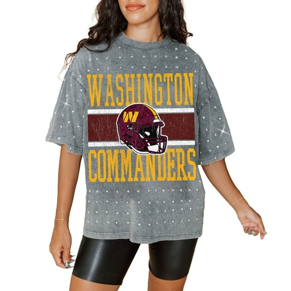 Women's Gameday Couture Gray Washington Commanders Oversized Mini Rhinestone Classic T-Shirt