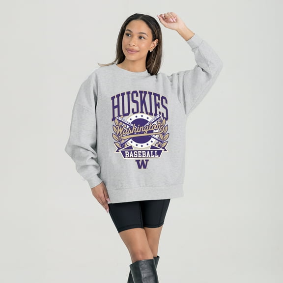 Women's Gameday Couture Gray Washington Huskies Baseball Premium Fleece Drop Pullover Sweatshirt