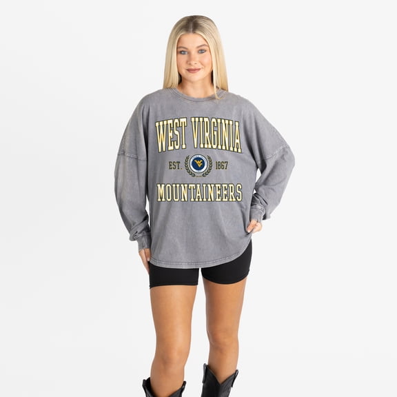 Women's Gameday Couture Gray West Virginia Mountaineers Oversized Final Score Snow Wash Long Sleeve T-Shirt