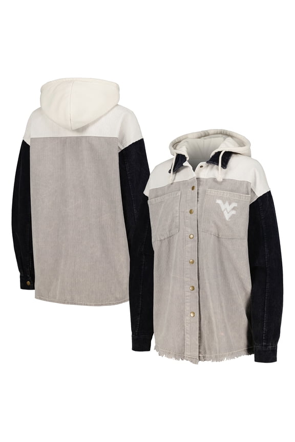 Women's Gameday Couture Gray West Virginia Mountaineers Vintage Wash Corduroy Full-Snap Hooded Shacket