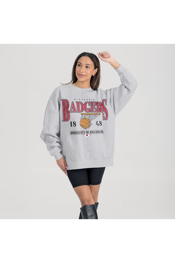 Women's Gameday Couture Gray Wisconsin Badgers Basketball Premium Fleece Drop Pullover Sweatshirt