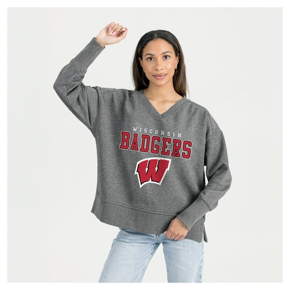 Women's Gameday Couture Gray Wisconsin Badgers French Terry V-Neck Pullover Sweatshirt