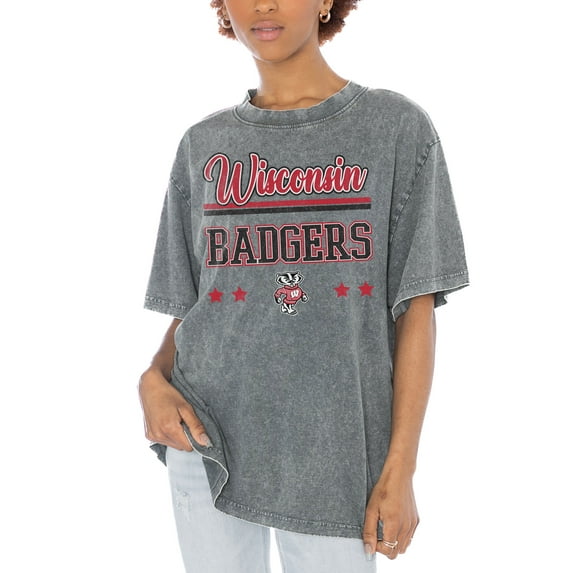 Women's Gameday Couture Gray Wisconsin Badgers Here To Play Oversized T-Shirt