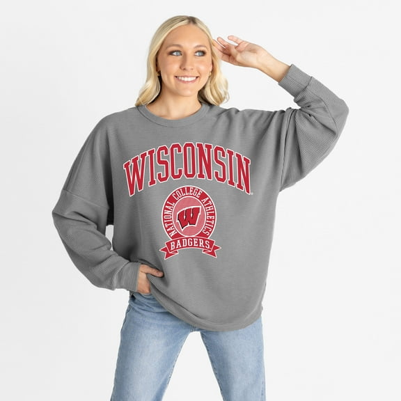 Women's Gameday Couture Gray Wisconsin Badgers Oversized Training Day Corded Sweatshirt