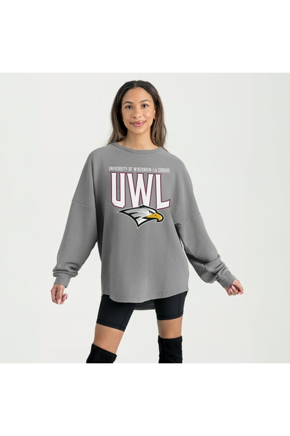 Women's Gameday Couture Gray Wisconsin-La Crosse Eagles Oversized Pure Motion Corded Sweatshirt