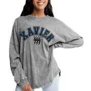 Women's Gameday Couture Gray Xavier Musketeers Faded Wash Pullover Sweatshirt
