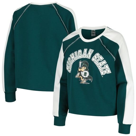 Women's Gameday Couture Green Michigan State Spartans Blindside Raglan-Cropped Pullover Sweatshirt