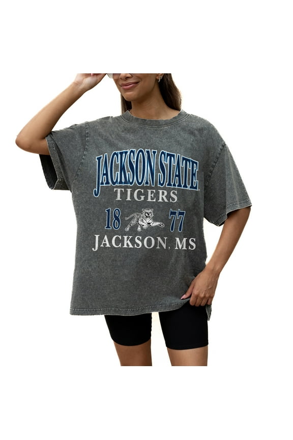 Women's Gameday Couture Grey Jackson State Tigers Oversized Snow Wash T-Shirt