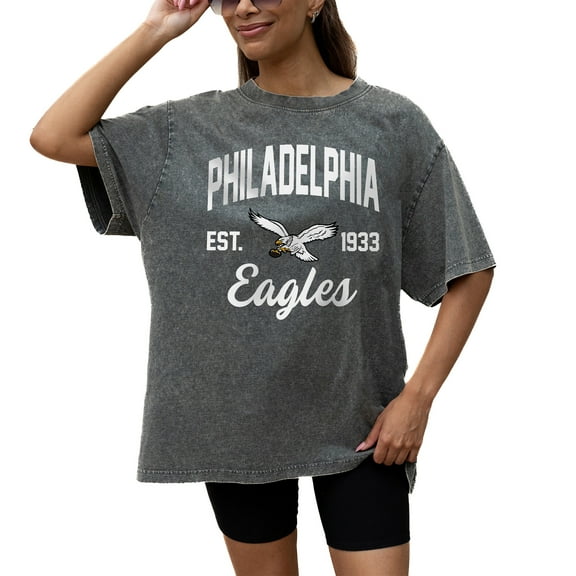 Women's Gameday Couture Grey Philadelphia Eagles Throwback Oversized Snow Wash T-Shirt