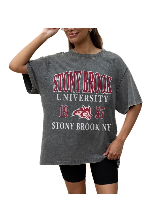Women's Gameday Couture Grey Stony Brook Seawolves Oversized Snow Wash T-Shirt