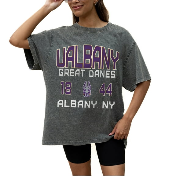 Women's Gameday Couture Grey UAlbany Great Danes Oversized Snow Wash T-Shirt