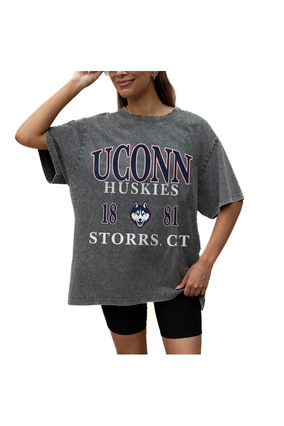 Women's Gameday Couture Grey UConn Huskies Oversized Snow Wash T-Shirt