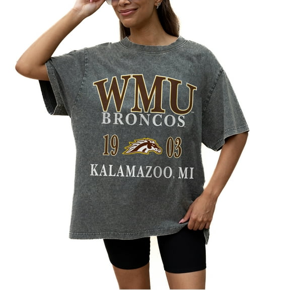 Women's Gameday Couture Grey Western Michigan Broncos Oversized Snow Wash T-Shirt