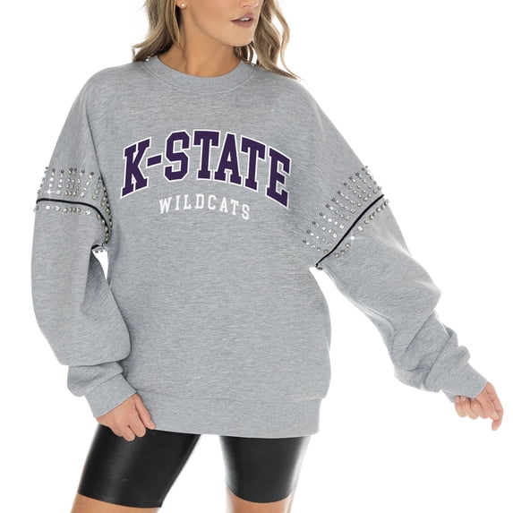 Women's Gameday Couture Heather Gray Kansas State Wildcats Competitive Edge Oversized Fleece Pullover Sweatshirt
