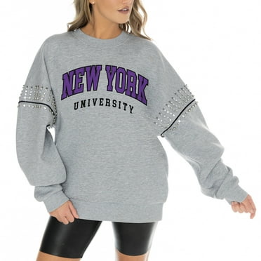 Women's Gameday Couture Heather Gray NYU Violets Competitive Edge Oversized Fleece Pullover Sweatshirt